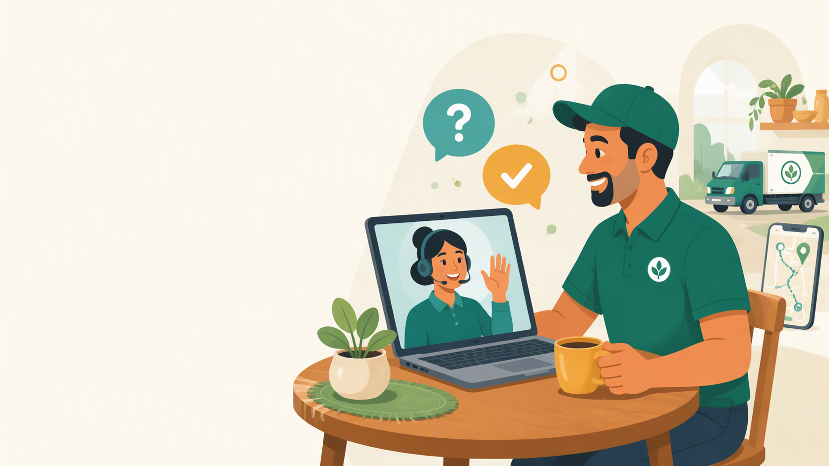 A friendly support person helping a business owner on a laptop